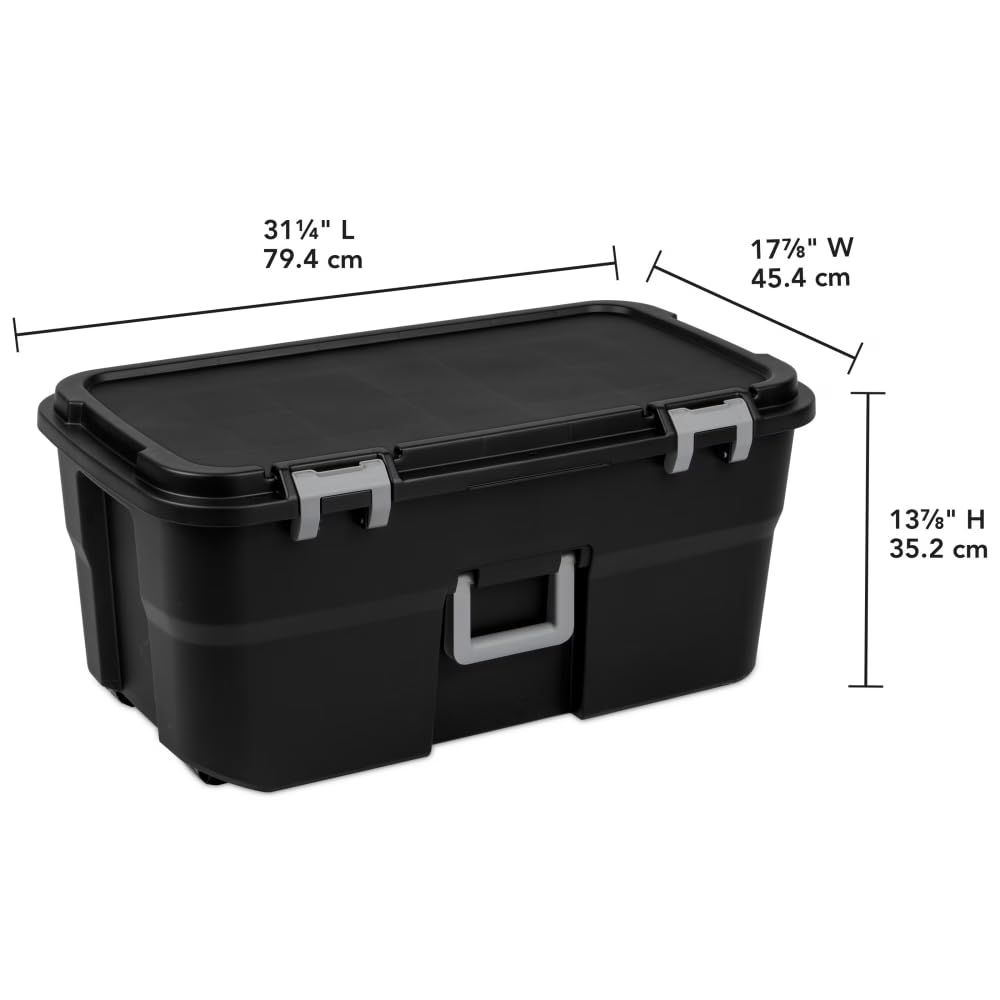 Black 22 Gallon Wheeled Plastic Storage Trunk F8308