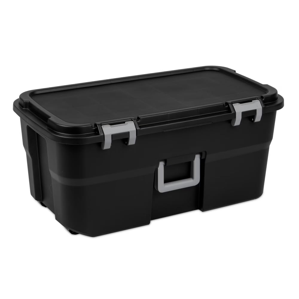 Black 22 Gallon Wheeled Plastic Storage Trunk F8308