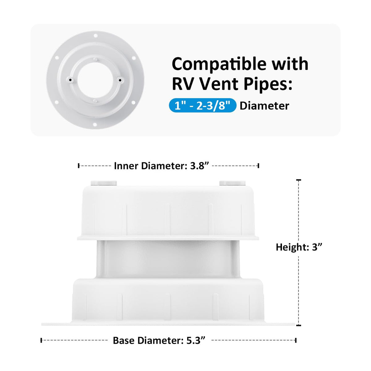 Aluminum RV Plumbing Vent Cap, Camper Roof Sewer Cap White 2 Packs R443