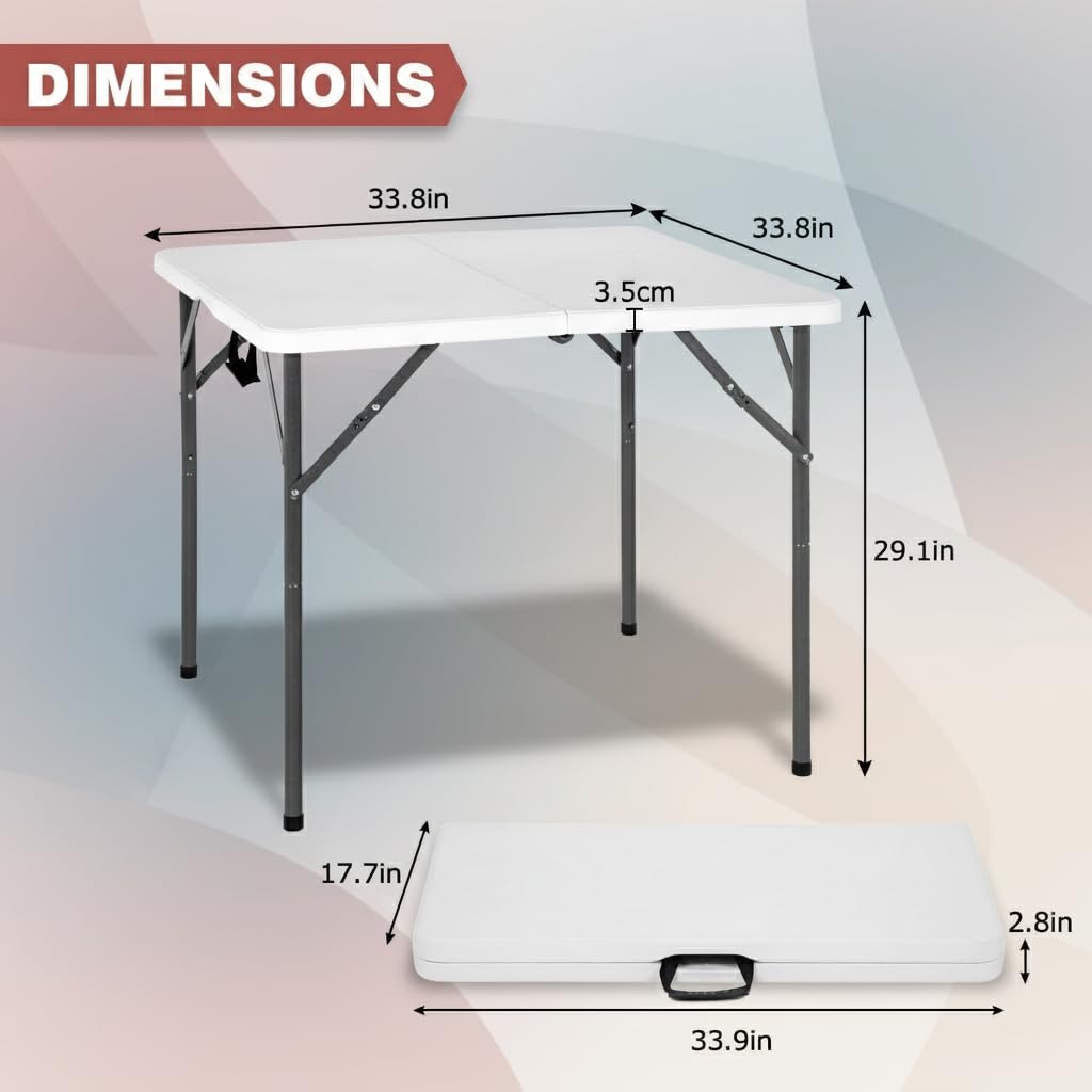 34" Folding Card Table Heavy Duty Plastic Square Table with Handle and Lock E760