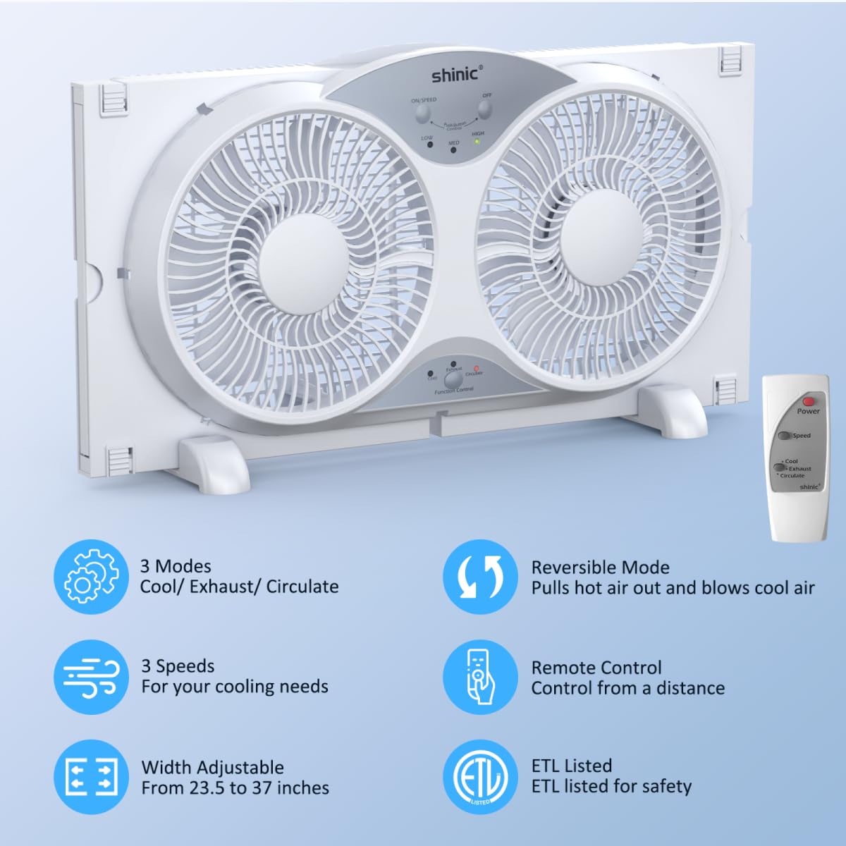 Twin Window Fan with Remote Control, Reversible, 9 inch, 3 Speed F346185
