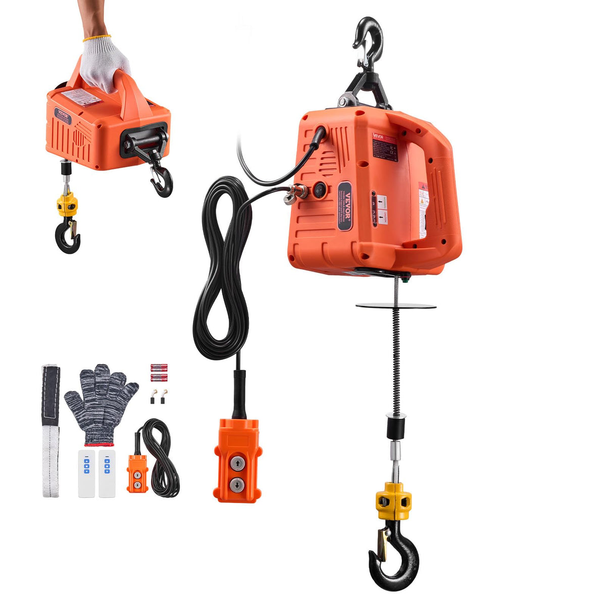 1500W 1550 lbs Electric Hoist Winch with Wired and Wireless Remote Control J1667