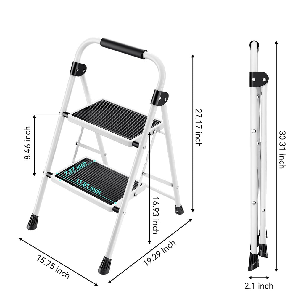 2 Step Folding Step Stool with Handrails White N3493