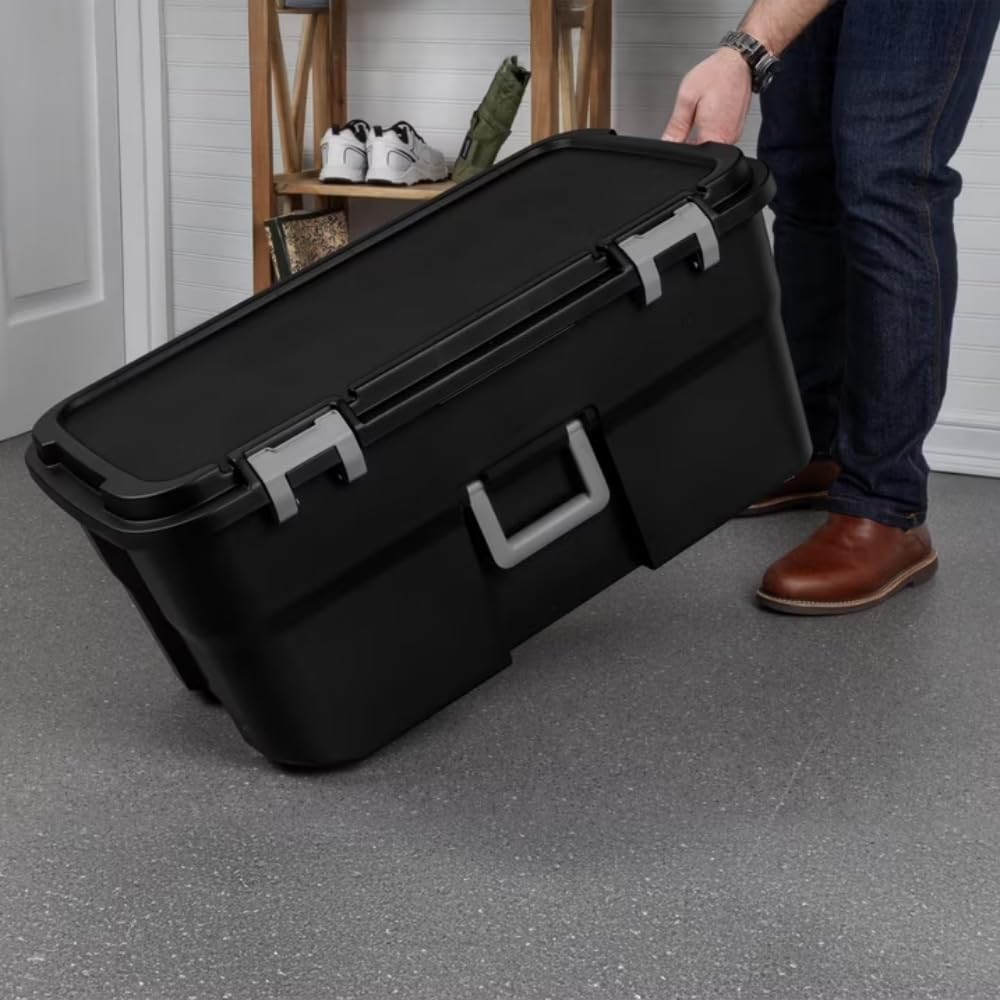 Black 22 Gallon Wheeled Plastic Storage Trunk F8308