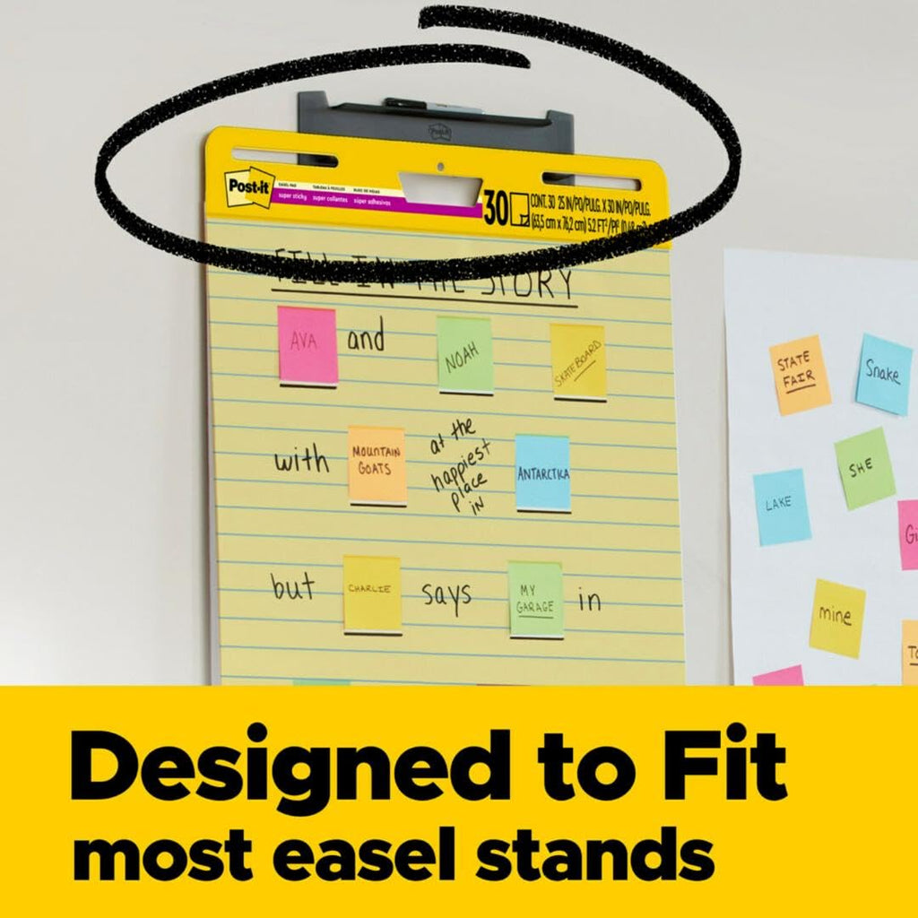Yellow Lined Self Stick Easel Pad, 25 x 30 Inches, 30 Sheets/Pad, 4 Pads U3034