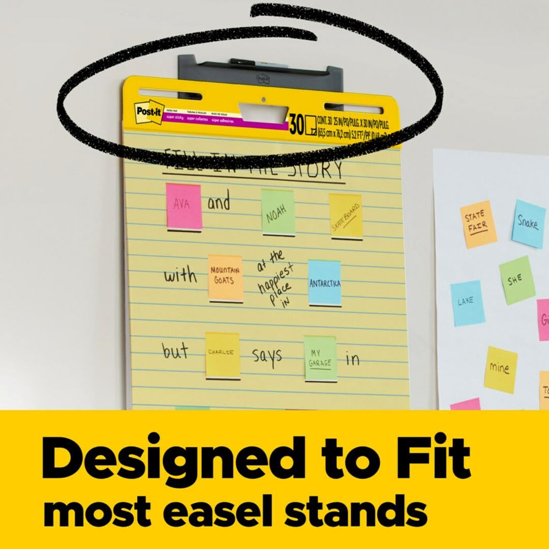Yellow Lined Self Stick Easel Pad, 25 x 30 Inches, 30 Sheets/Pad, 4 Pads U3034