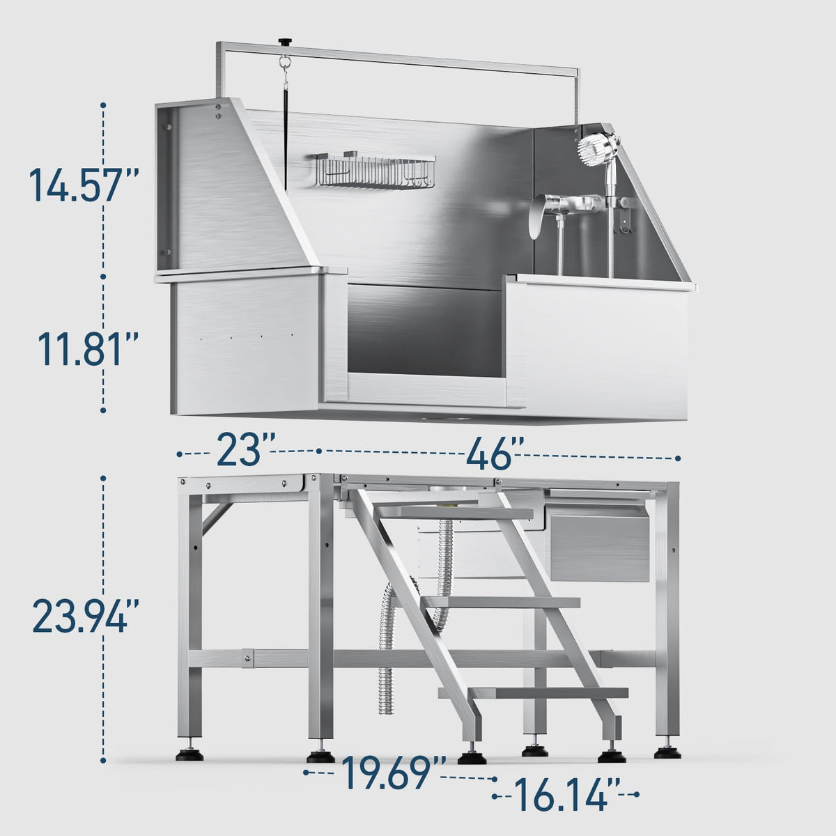 46" Stainless Steel Dog Washing Station with Removable Left Ramp & Storage Drawer L40179