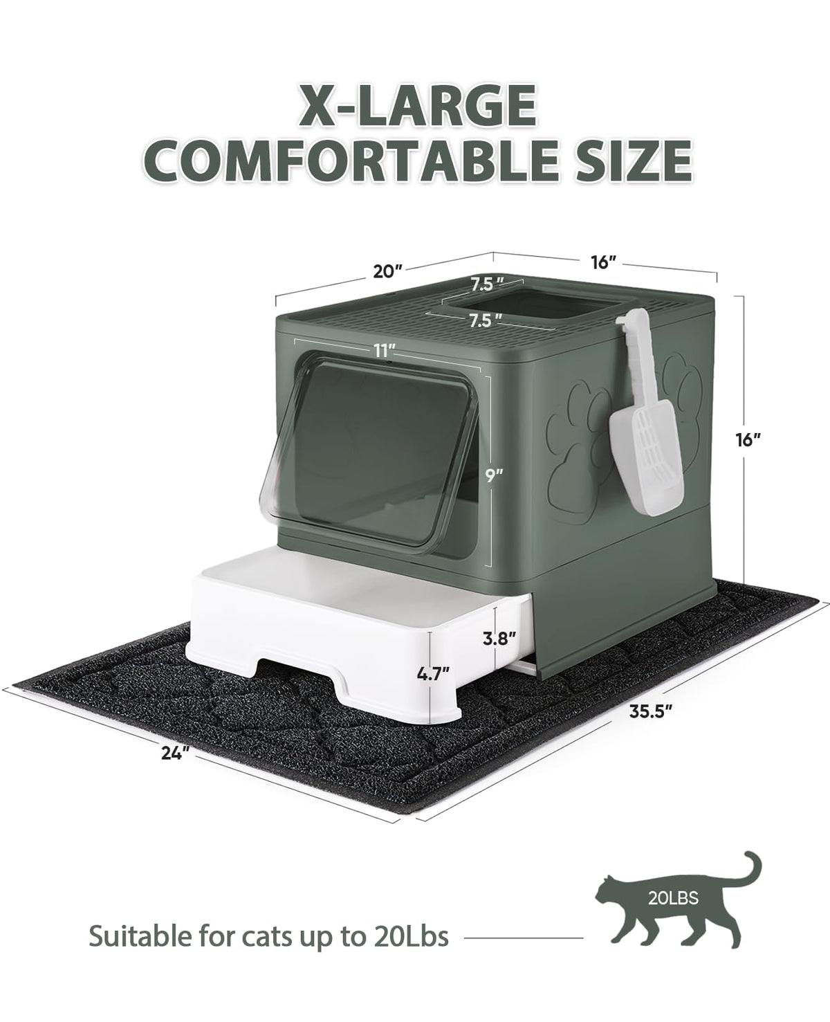 X-Large Cat Litter Box with Litter Mat and Scoop M7757