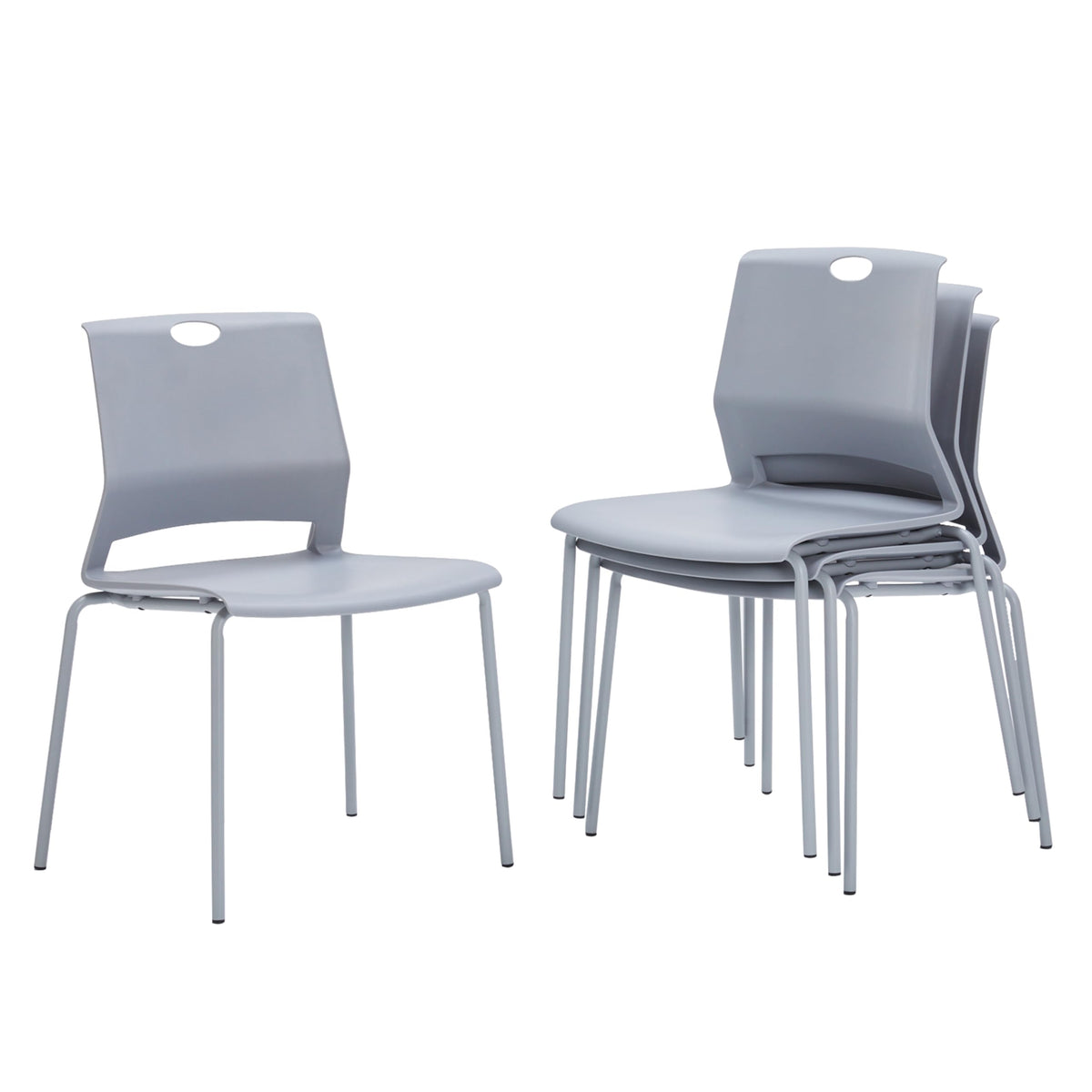 Grey Stack Chairs Set of 4 with Metal Legs F9678