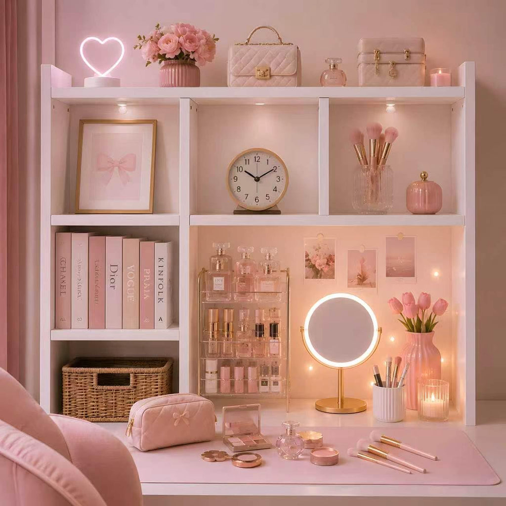 White Desk Hutch with 5 Shelves Q6745
