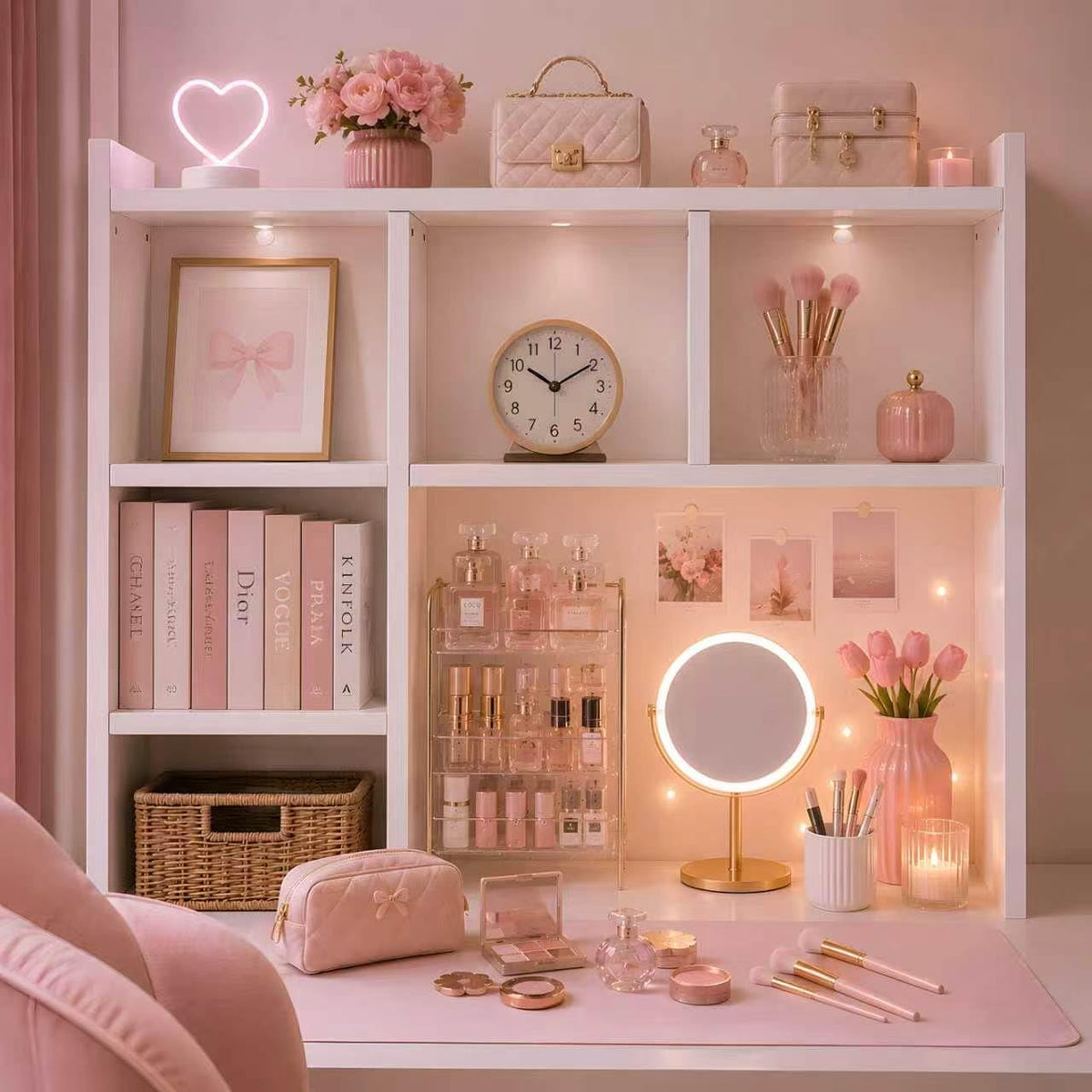 White Desk Hutch with 5 Shelves Q6745