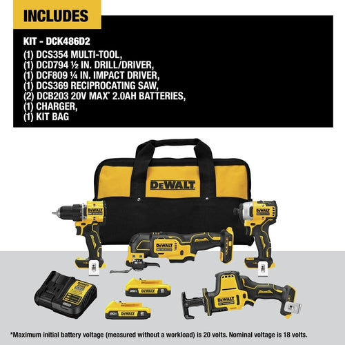 20-Volt Lithium-Ion Cordless Brushless Combo Kit 4-Tool with 2.0Ah Batteries D9321