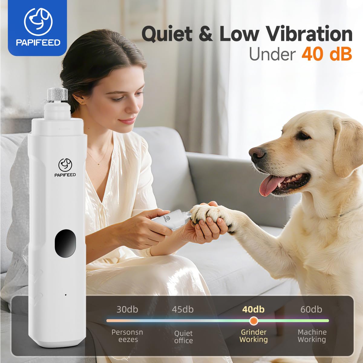 Ultra Quiet 3-Speed Rechargeable Dog Nail Grinder with LED Light S448796
