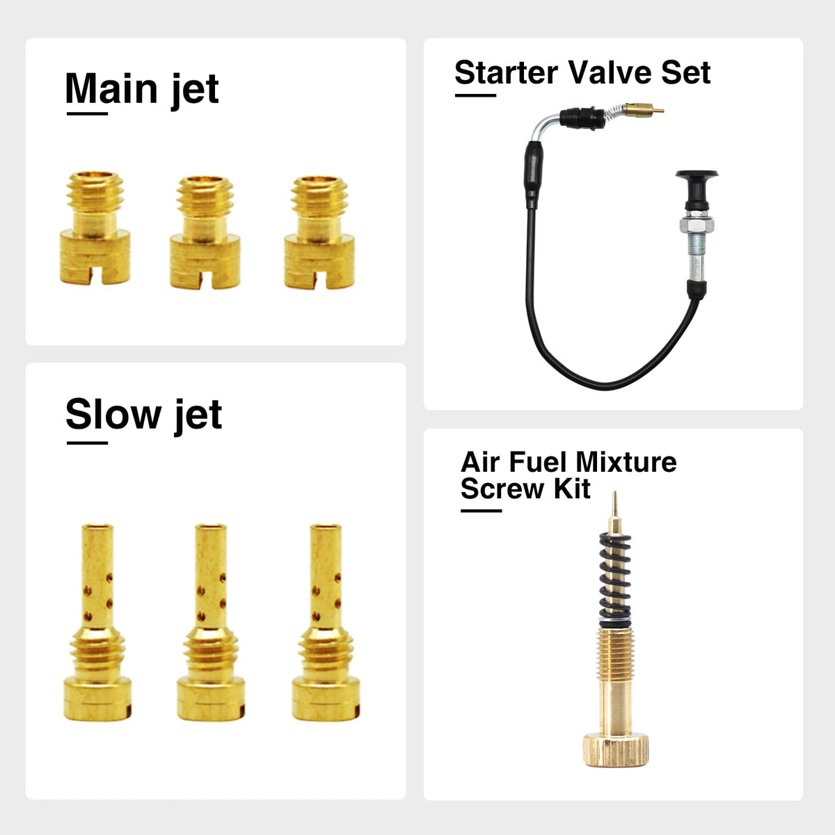 CV40 Carburetor Replacement with Starter Valve Set Main Jets Slow Jets Air Fuel Mixture Screw Kit O8145