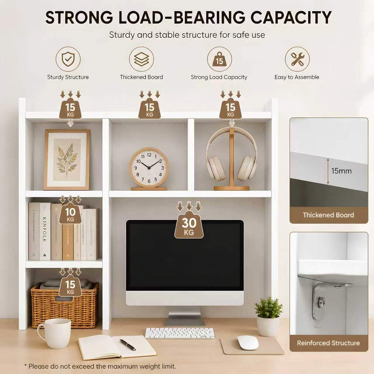 White Desk Hutch with 5 Shelves Q6745