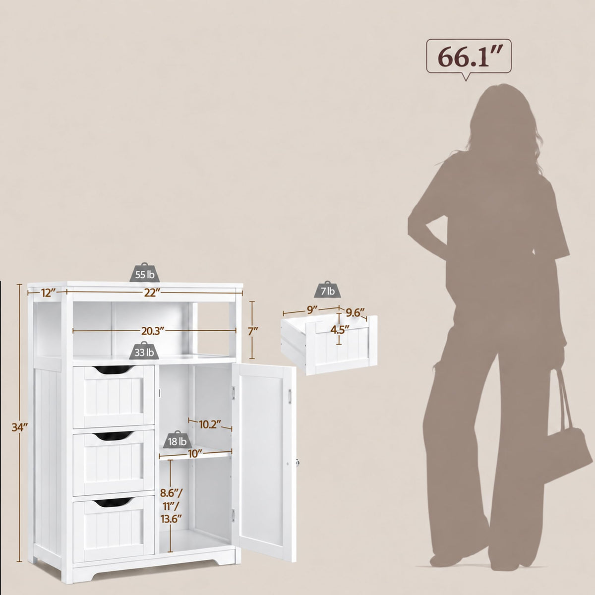 White 3 Drawer Bathroom Storage Cabinet J990149