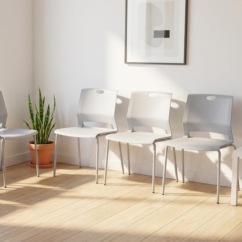 Grey Stack Chairs Set of 4 with Metal Legs F9678