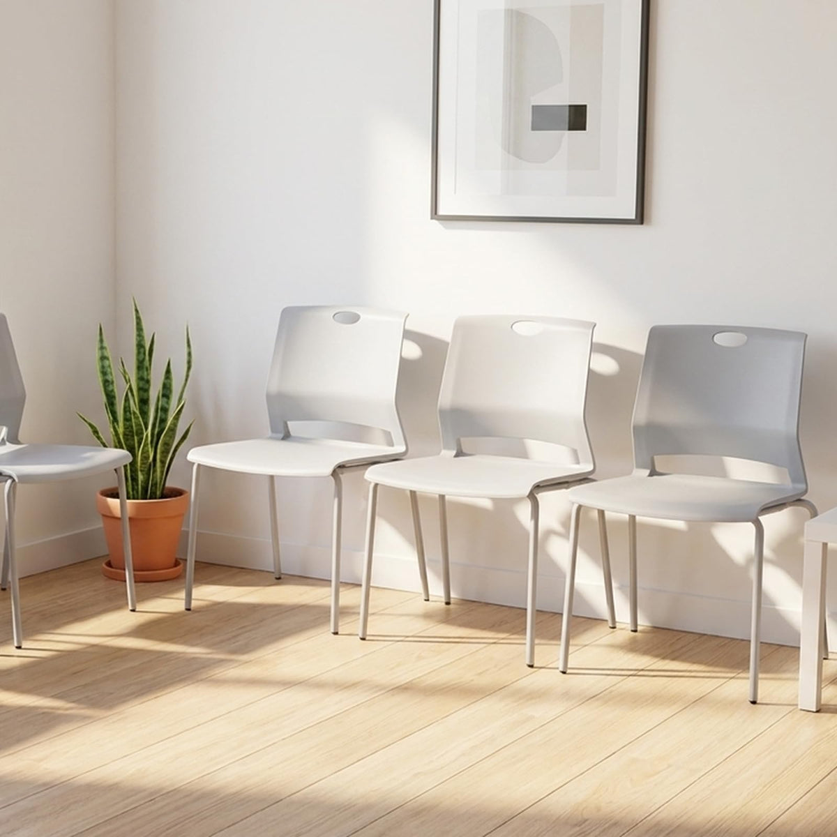 Grey Stack Chairs Set of 4 with Metal Legs F9678