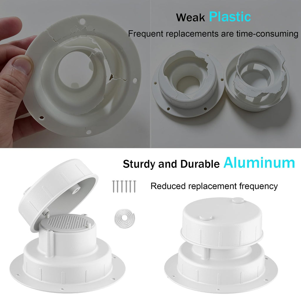 Aluminum RV Plumbing Vent Cap, Camper Roof Sewer Cap White 2 Packs R443