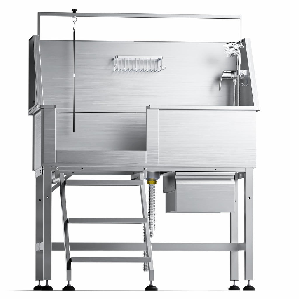 46" Stainless Steel Dog Washing Station with Removable Left Ramp & Storage Drawer L40179