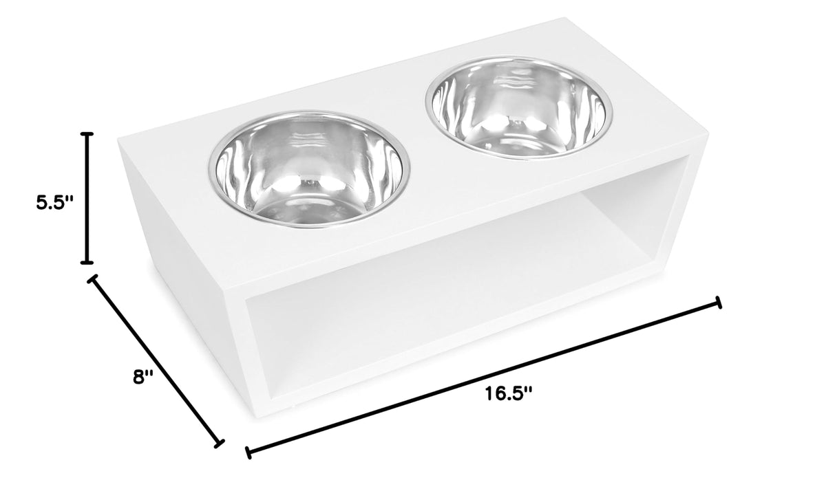 White Double Raised Pet Feeder with Stainless Steel Bowls G9662