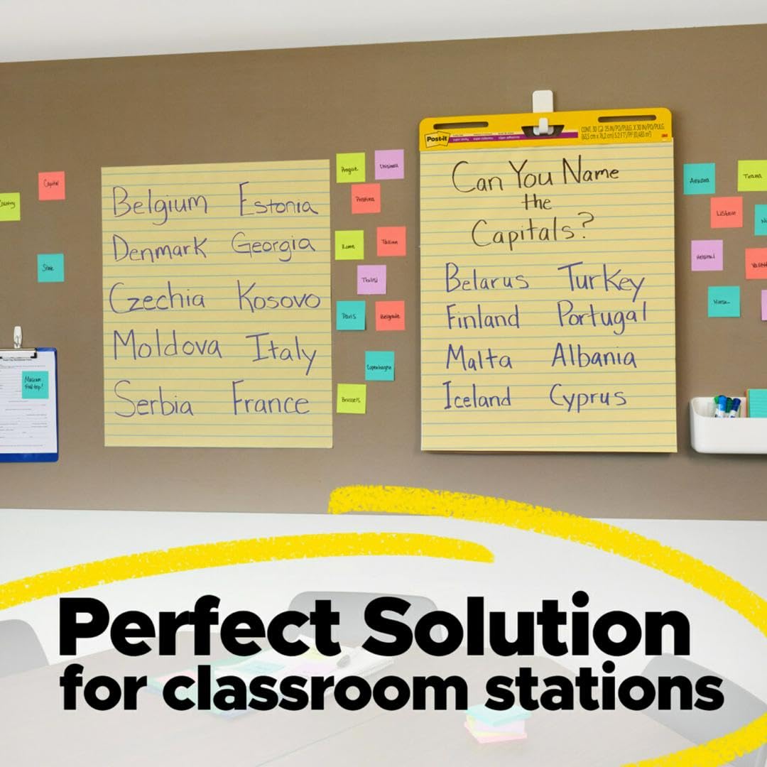 Yellow Lined Self Stick Easel Pad, 25 x 30 Inches, 30 Sheets/Pad, 4 Pads U3034