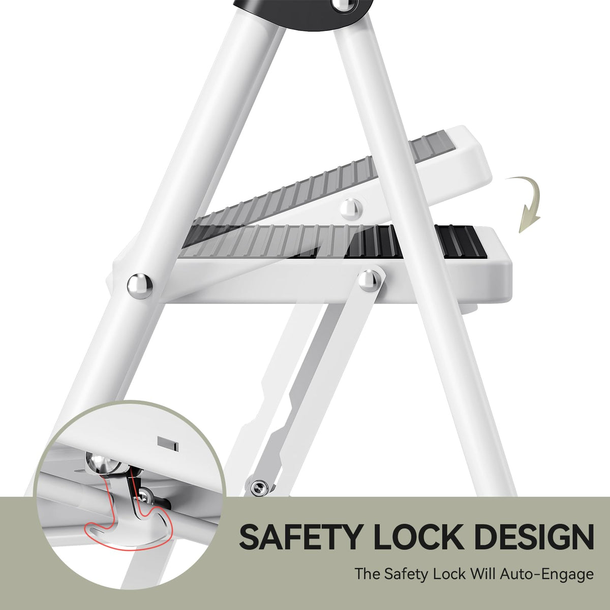 2 Step Folding Step Stool with Handrails White N3493