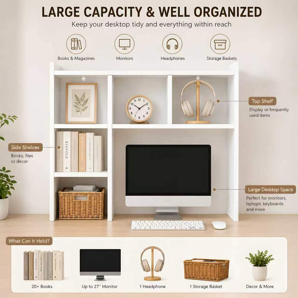 White Desk Hutch with 5 Shelves Q6745
