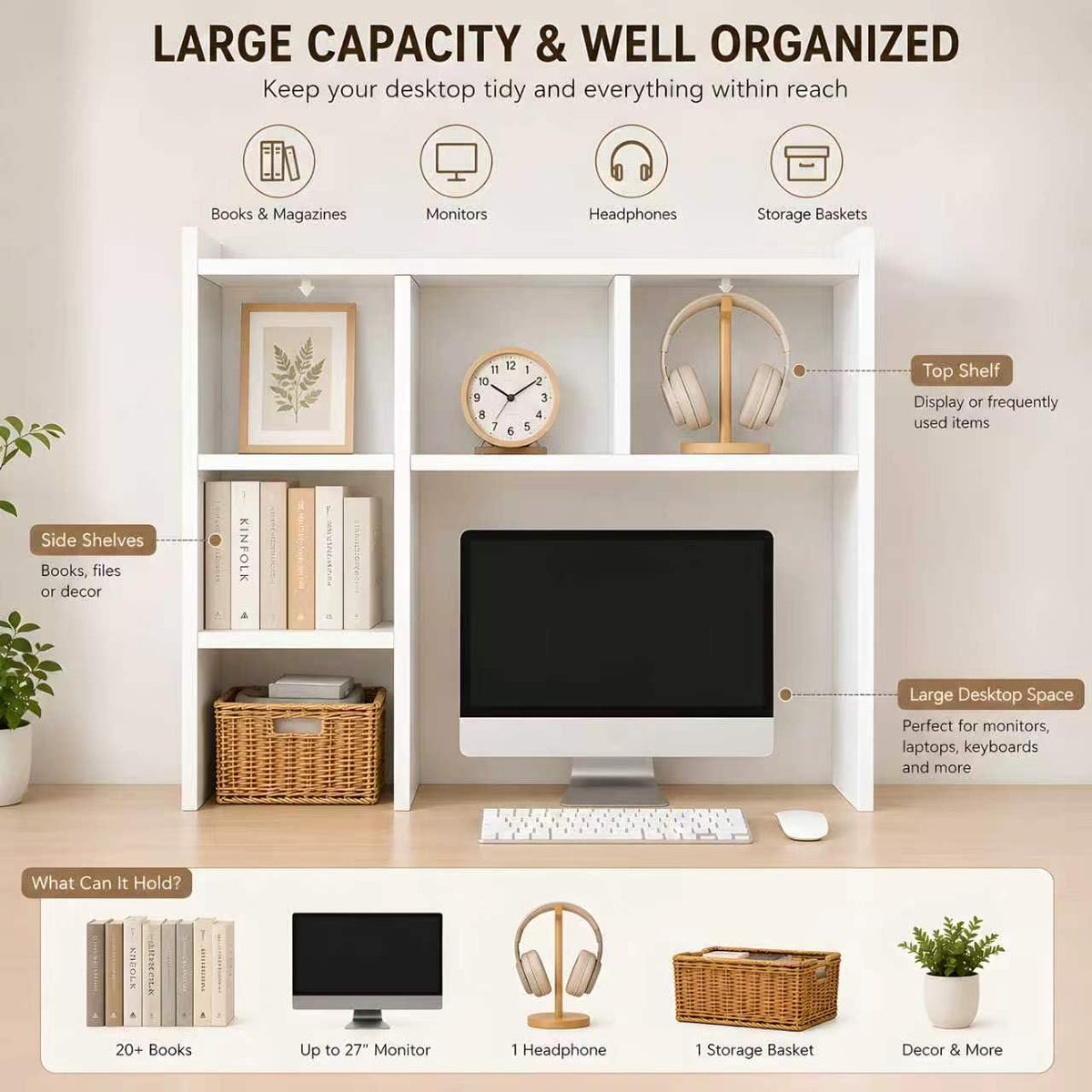 White Desk Hutch with 5 Shelves Q6745