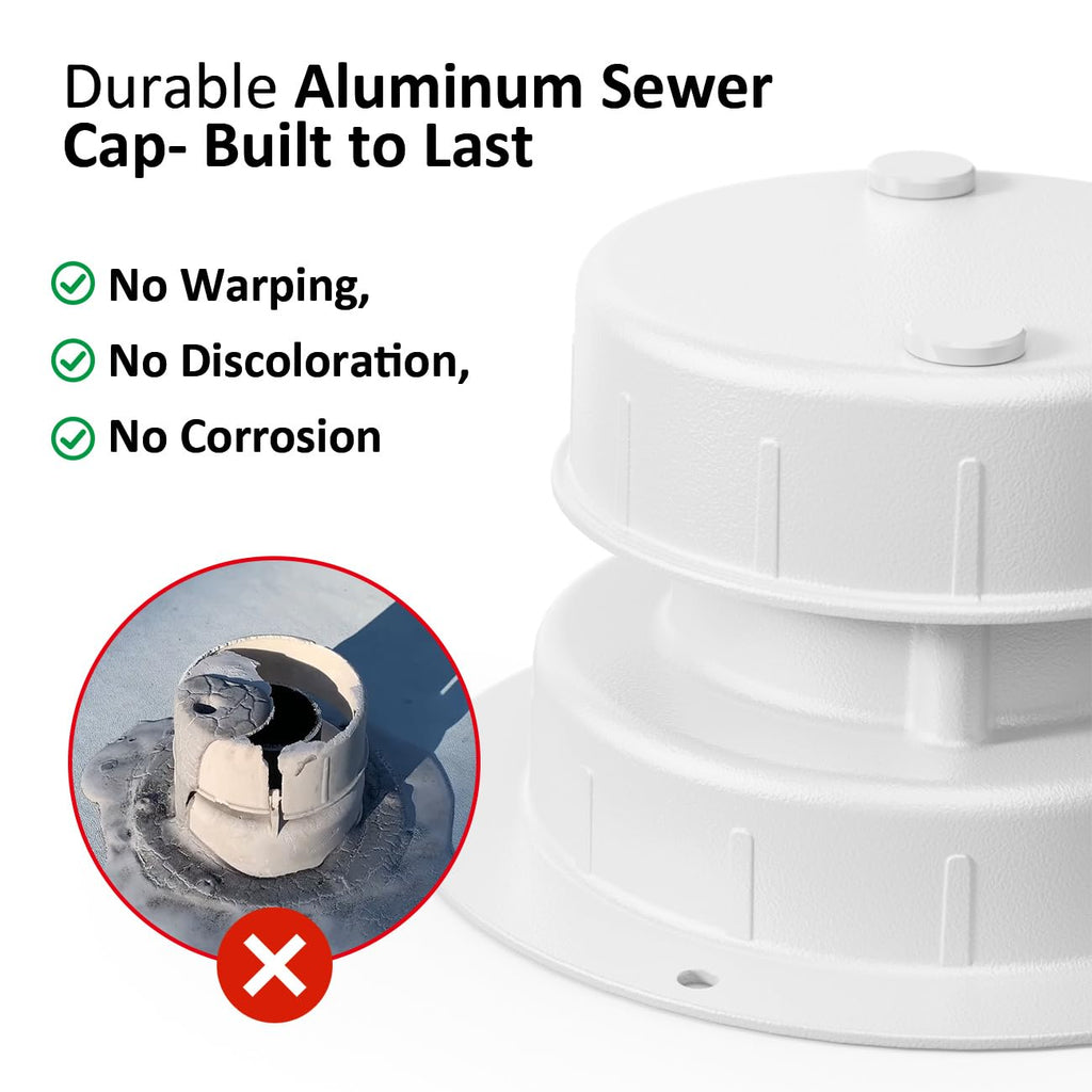 Aluminum RV Plumbing Vent Cap, Camper Roof Sewer Cap White 2 Packs R443