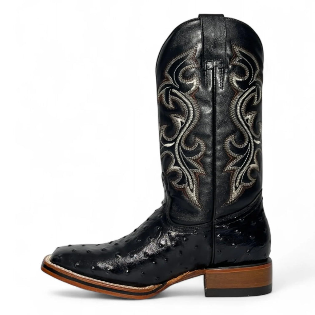 Black Leather Square Toe Western Boots R5859