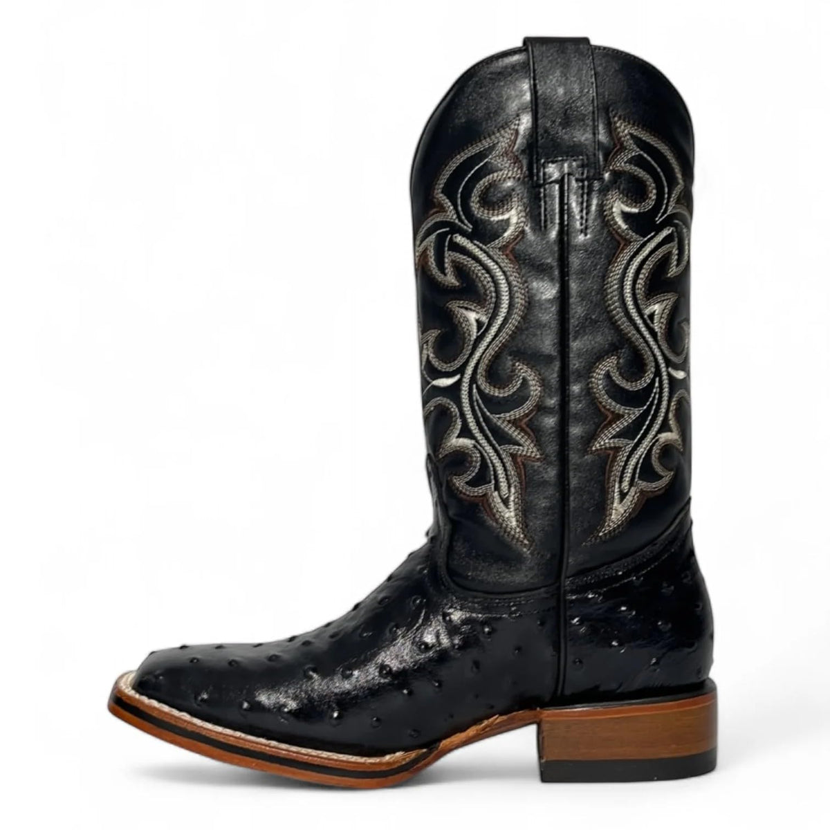 Black Leather Square Toe Western Boots R5859