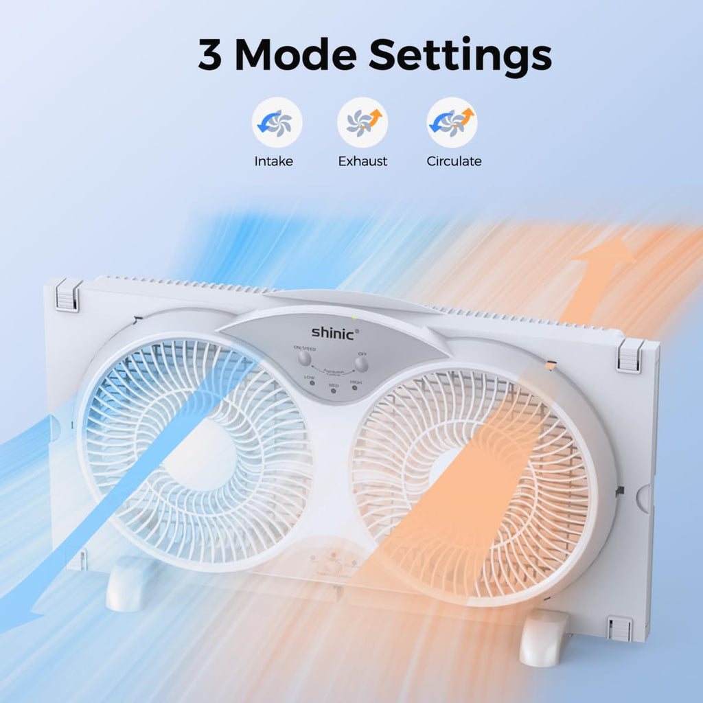 Twin Window Fan with Remote Control, Reversible, 9 inch, 3 Speed F346185