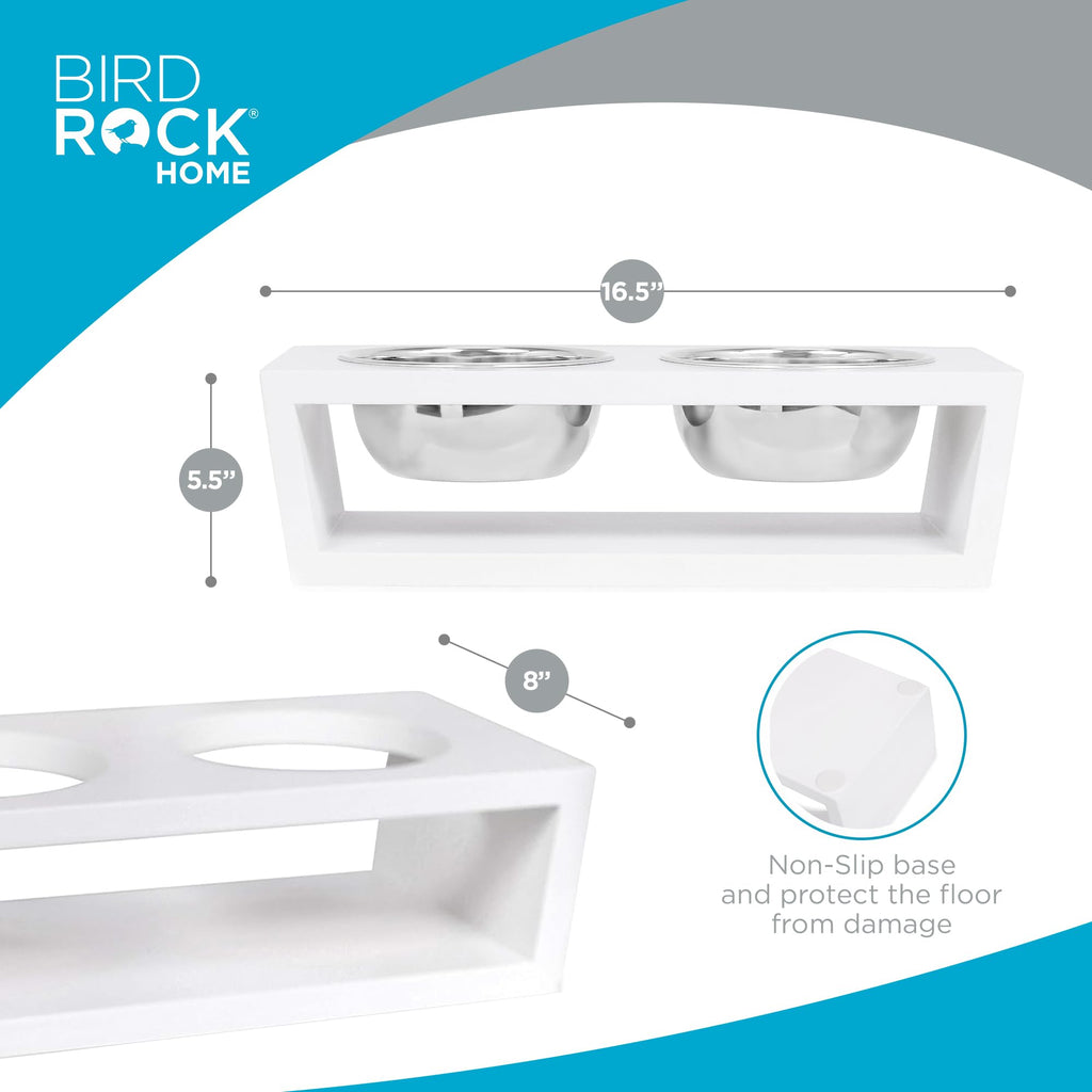 White Double Raised Pet Feeder with Stainless Steel Bowls G9662