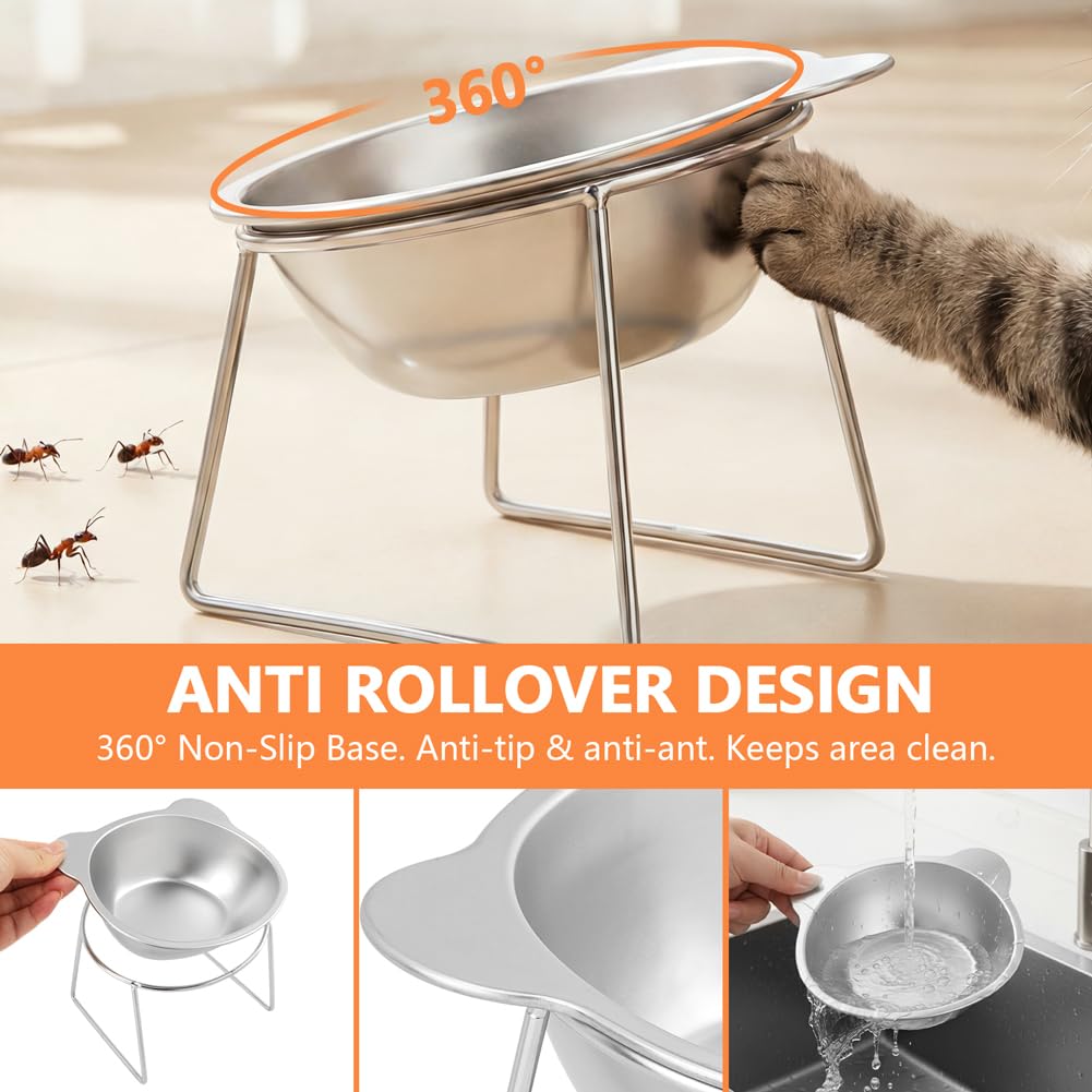 2 Pack Stainless Steel Elevated Cat Bowls P9443