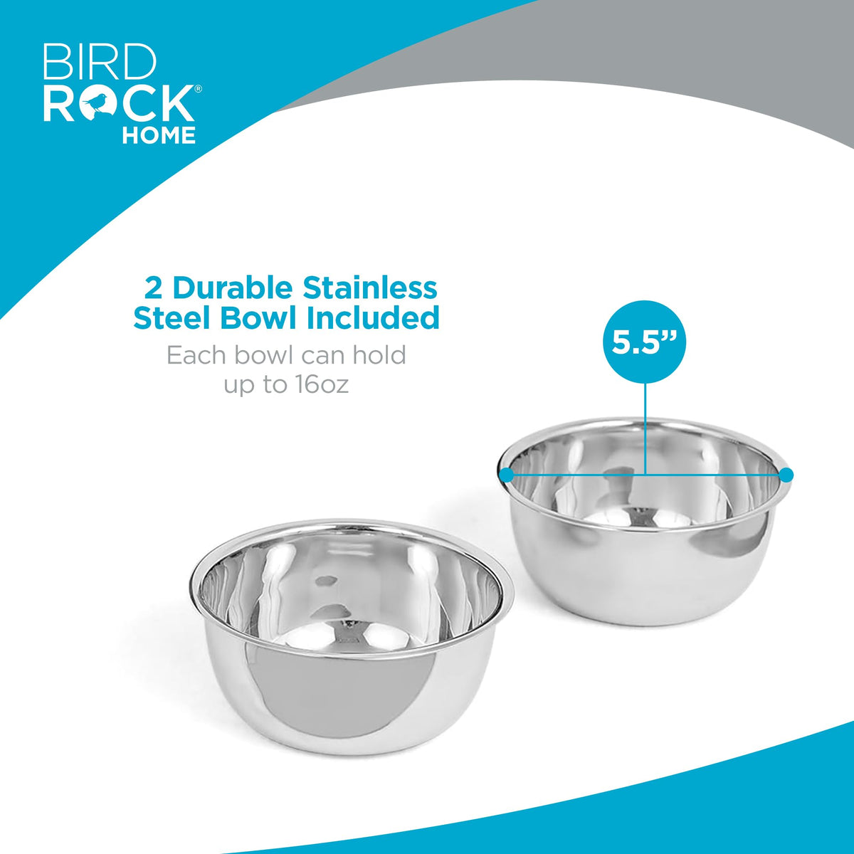 White Double Raised Pet Feeder with Stainless Steel Bowls G9662