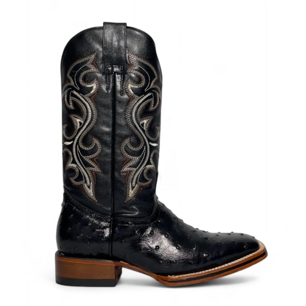 Black Leather Square Toe Western Boots R5859