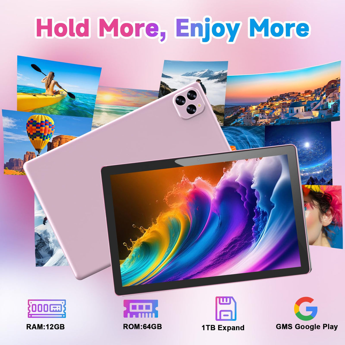 Android 16 10 Inch Tablet 12GB RAM 64GB ROM Pink G86494