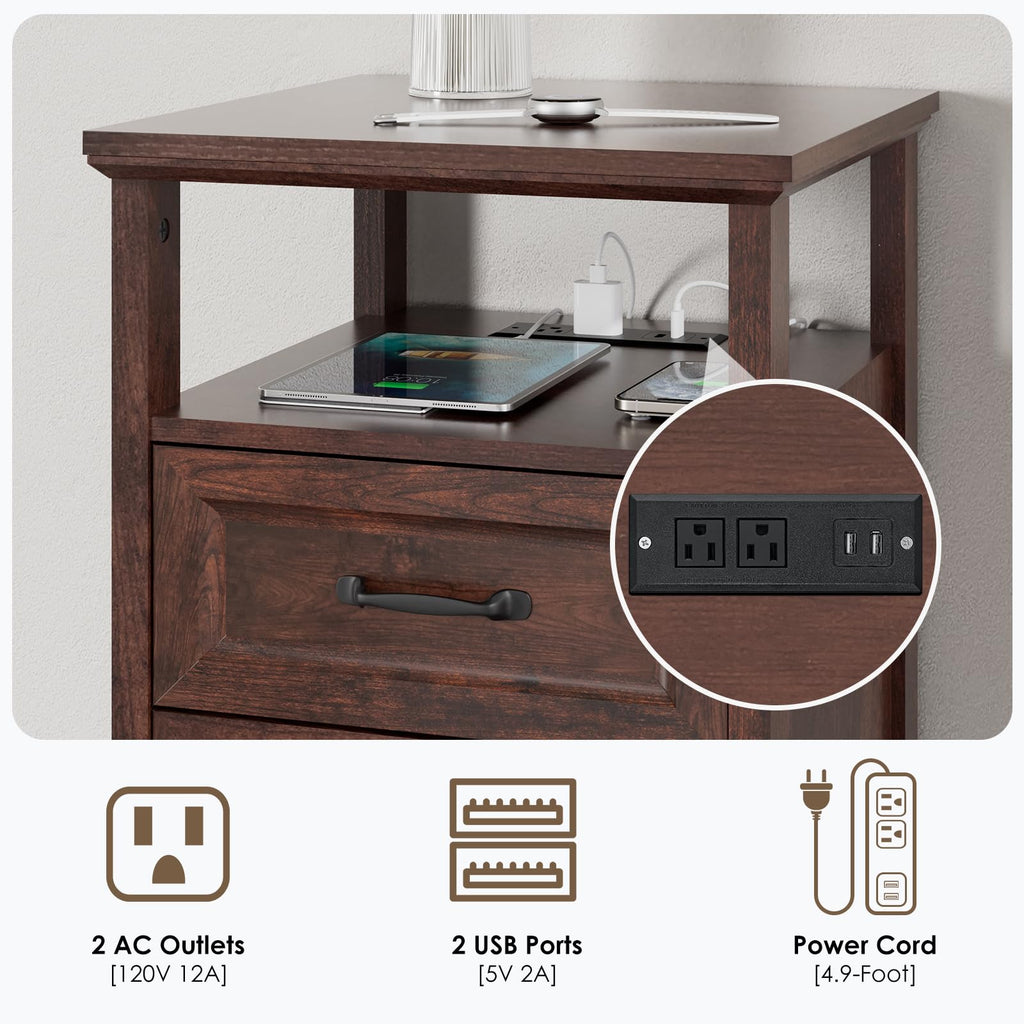 18'' Wood Nightstand with Charging Station R115378