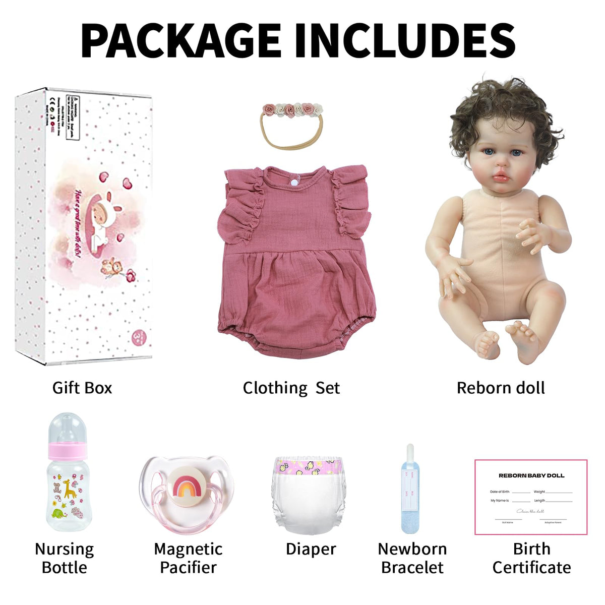 20 Inch Reborn Baby Dolls Girl with Curly Rooted Hair L74755