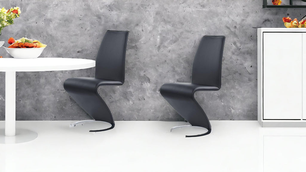 Set of Two Black and Silver Faux Leather Dining Chairs A1399
