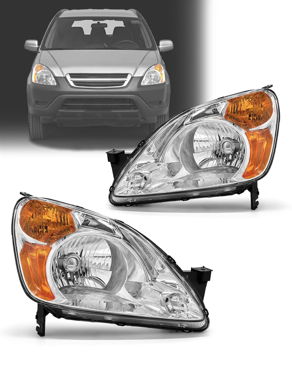 Headlamp Assembly with Chrome Housing Amber Reflector Driver and Passenger Sides X502913