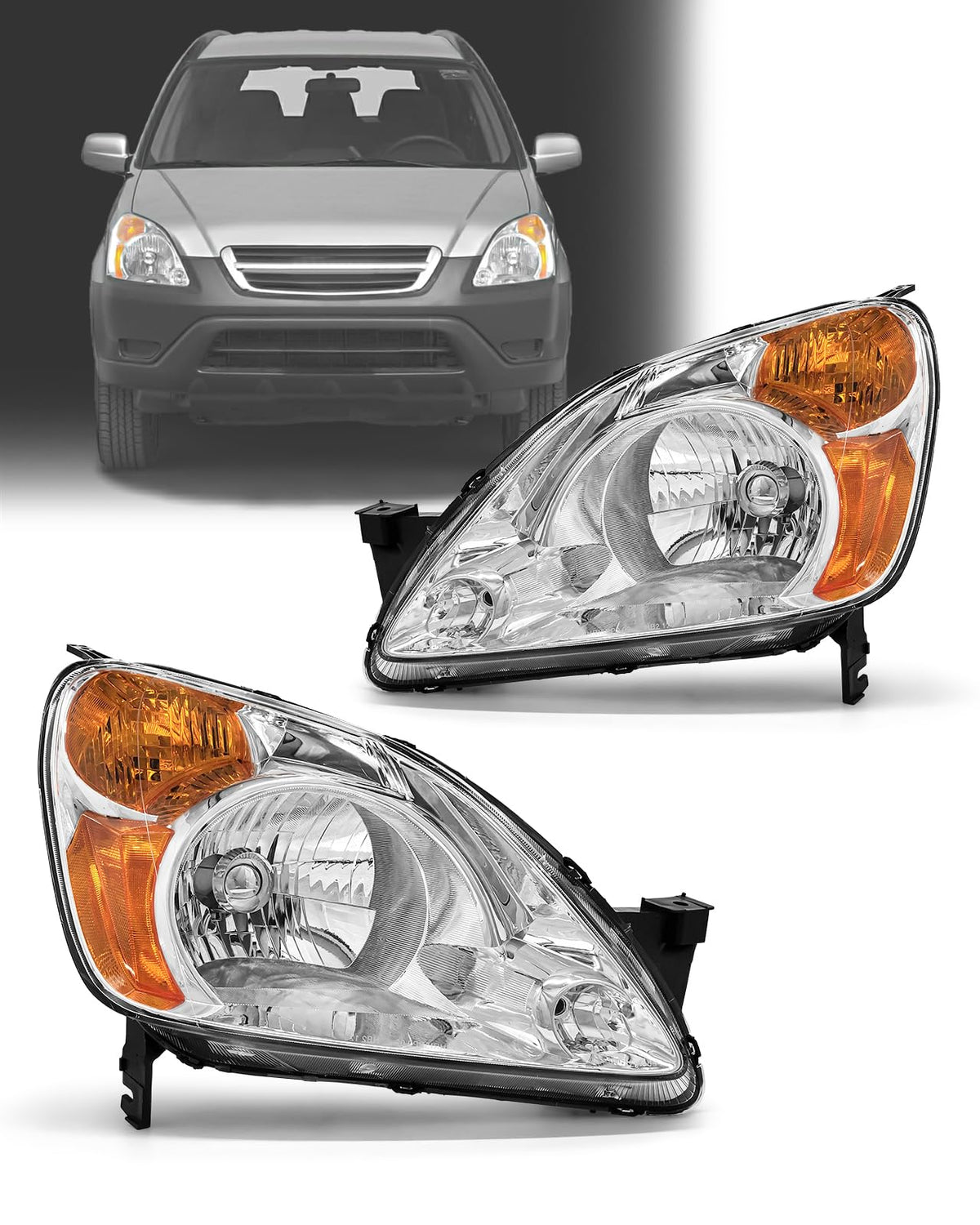 Headlamp Assembly with Chrome Housing Amber Reflector Driver and Passenger Sides X502913