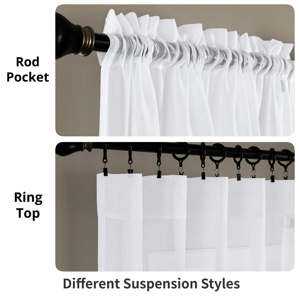 White 95 Inches Long Rod Pocket Sheer Curtains Set of 2 A165