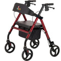 Lightweight Folding Rollator Walker with 8” Wheels, Adjustable Height, Hand Brakes, Padded Seat & Backrest, Red O736437
