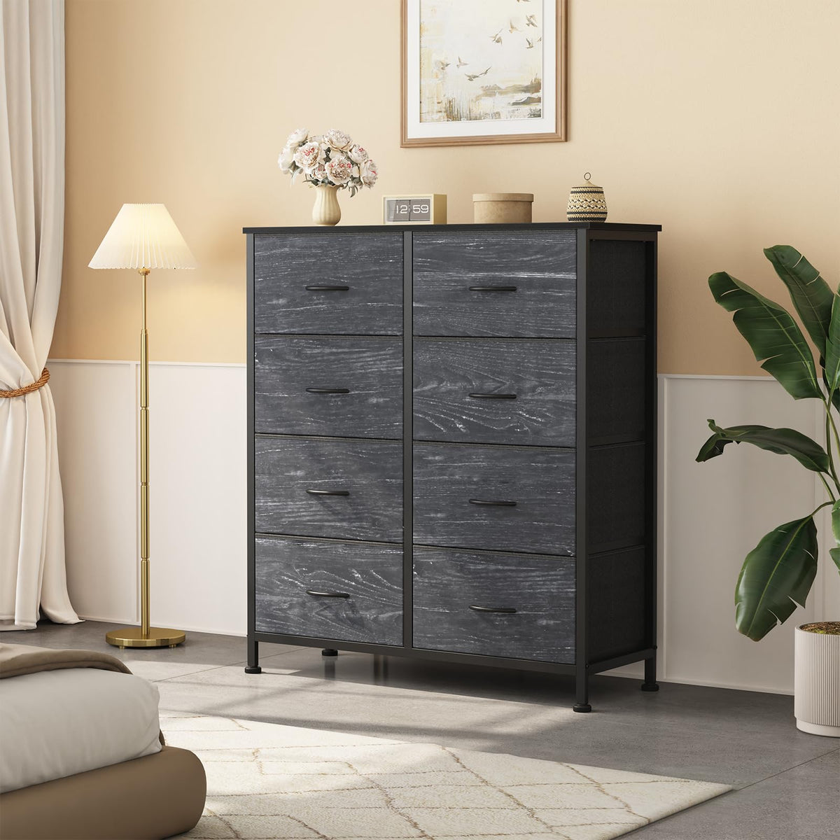 Black 8 Drawer Fabric Dresser F7366