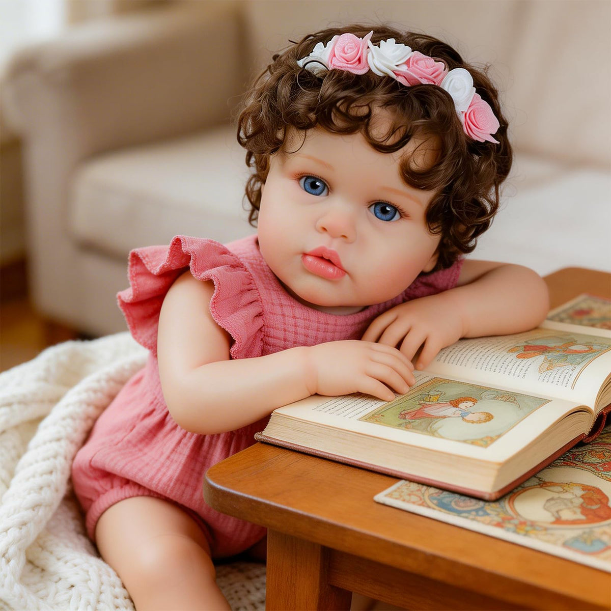 20 Inch Reborn Baby Dolls Girl with Curly Rooted Hair L74755