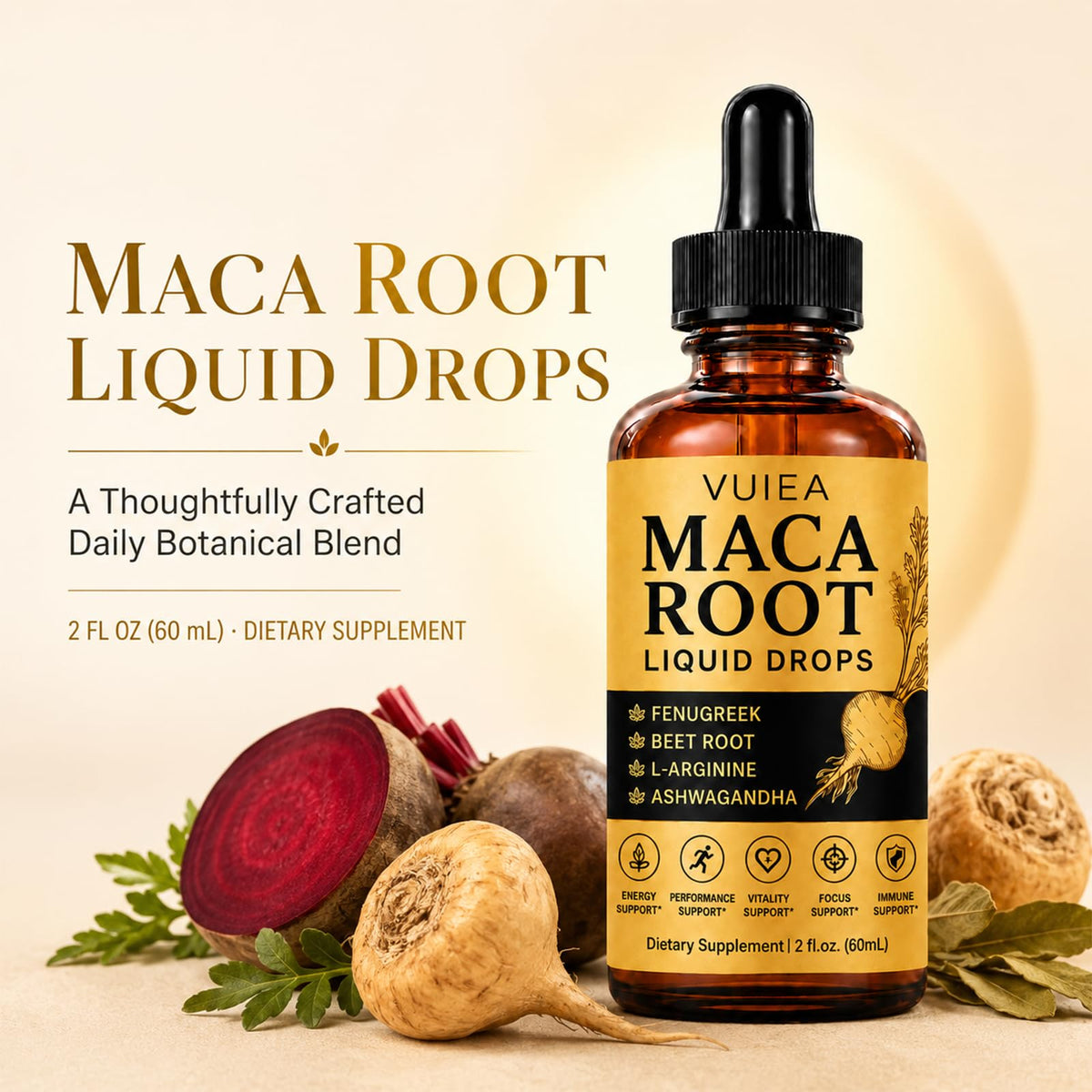 Maca Root Liquid Supplement with Ashwagandha, Fenugreek, Beet Root & L-Arginine, 2 fl oz C819551