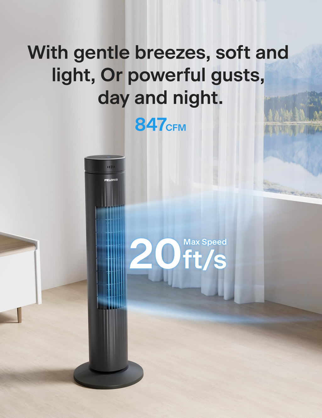 30-Inch Oscillating Tower Fan, 3 Speed, Black K714