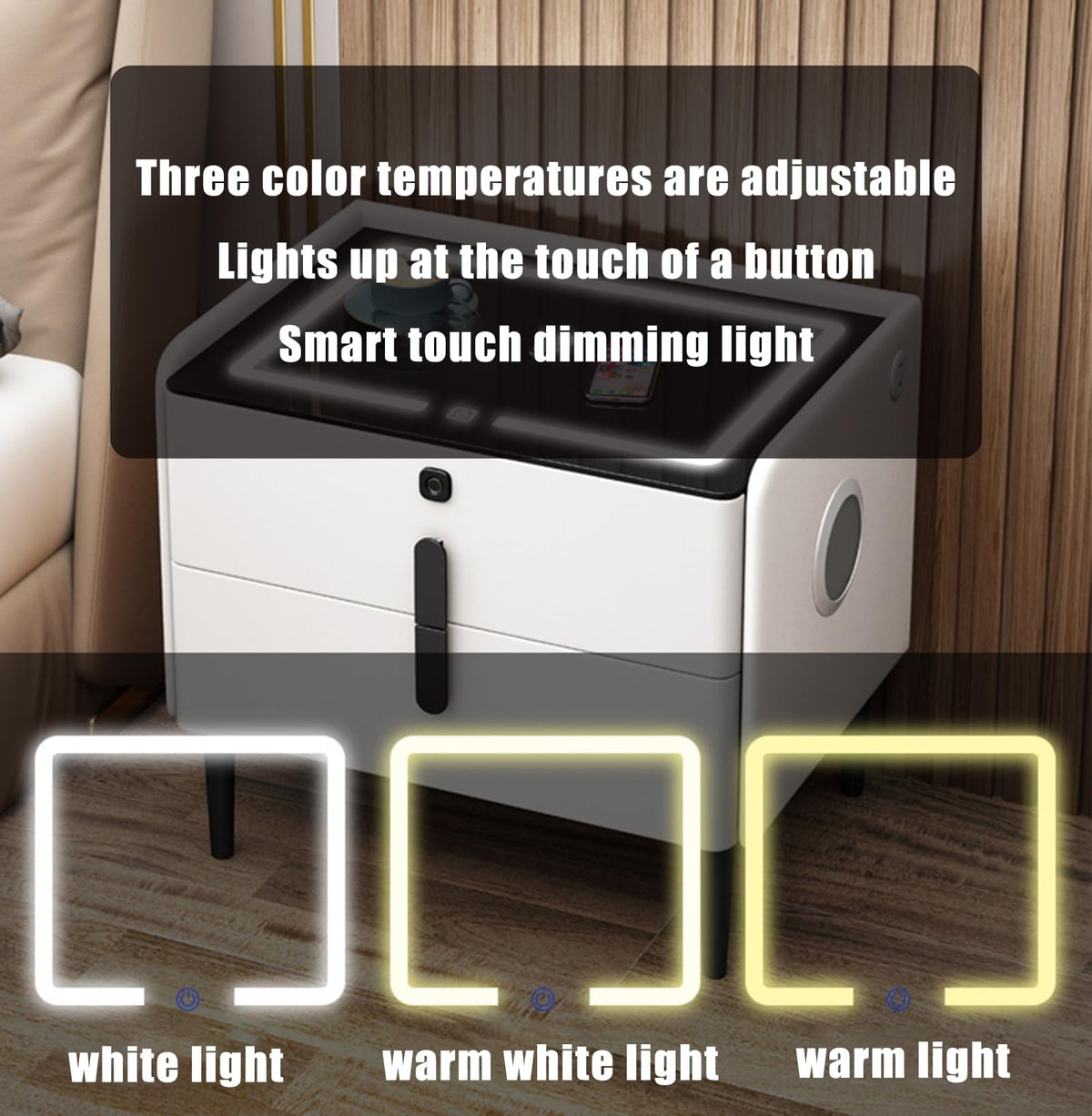 Khaki 3 Drawer Smart Nightstand with Wireless Charging E644243